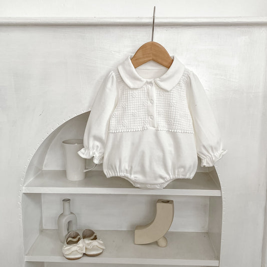 -刺繍切り替え襟付き長袖ロンパース【mh0010851】 - mamahalo shop - 長袖ロンパース - べビー服 - 子供服 - 男の子 - 女の子