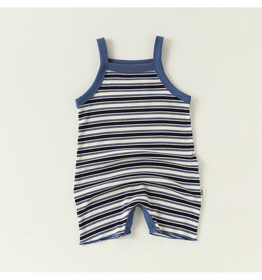 Sleeveless Striped Cotton Romper ボーダー ノースリーブロンパース【mh0013500】