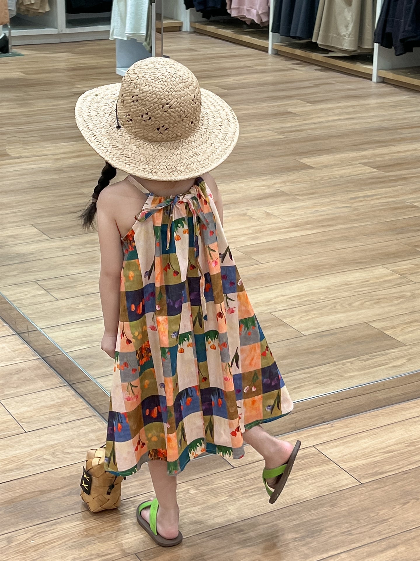 -キッズワンピース カラフルチェック キャミソール ルーズワンピース【mh0005963】 - mamahalo shop - ノースリーブワンピース - べビー服 - 子供服 - 男の子 - 女の子