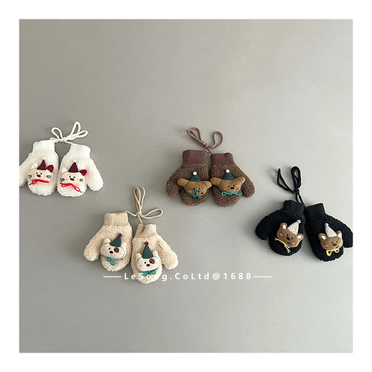 ベビーキッズ手袋 ミトン 指なし フリース アニマルアップリケ【mh0011827】