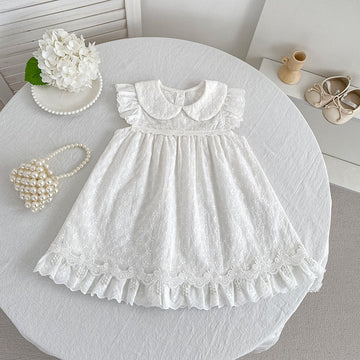 Lace Trim Doll Collar Romper Dress ラッフル ロンパース ミモレ丈ワンピース【mh0013160】