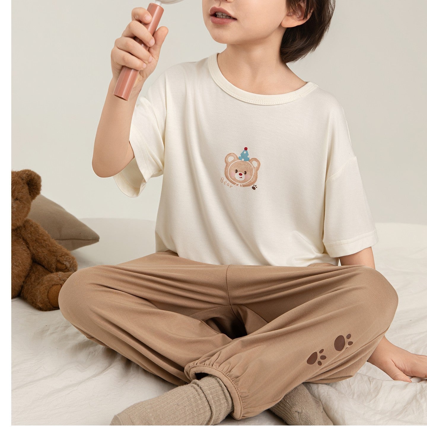 Cartoon Print Viscose Loungewear Set プリント ビスコース 半袖 ルームウェア 上下セット【mh0012733】