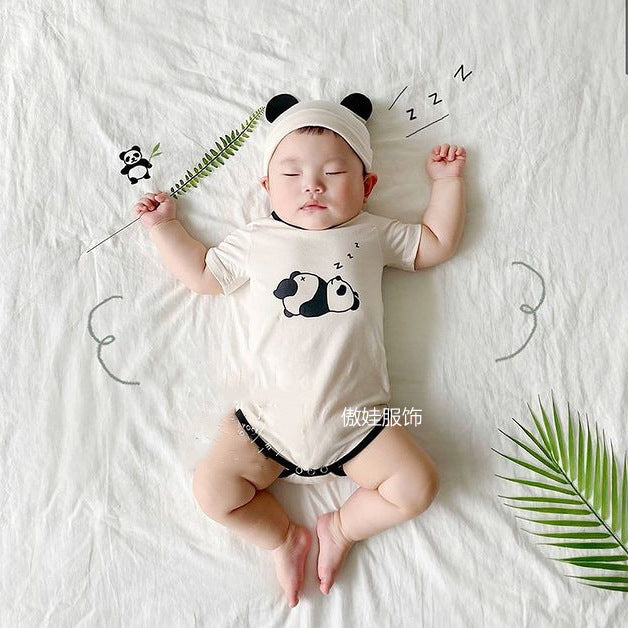 Panda Costume Short-Sleeve Romper With Hat Set パンダ 半袖ロンパース コスチューム【mh0013355】