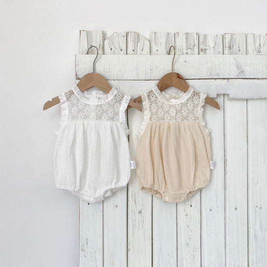 Lace Splicing Gauze Romper シアーレース ノースリーブロンパース【mh0013107】