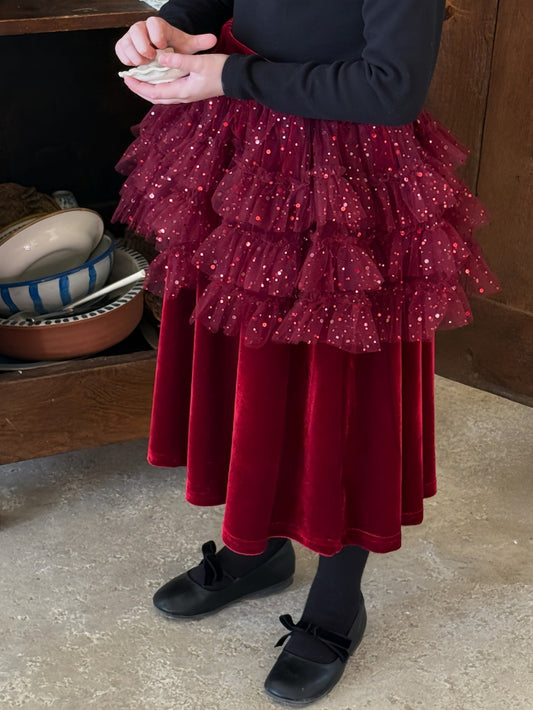 ハイネック長袖Tシャツ/ベルベッドメッシュドッキングスカート【mh0011888】