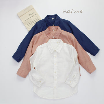 Embroidered Deer Linen Blend Top ワンポイント長袖シャツ【mh0013630】