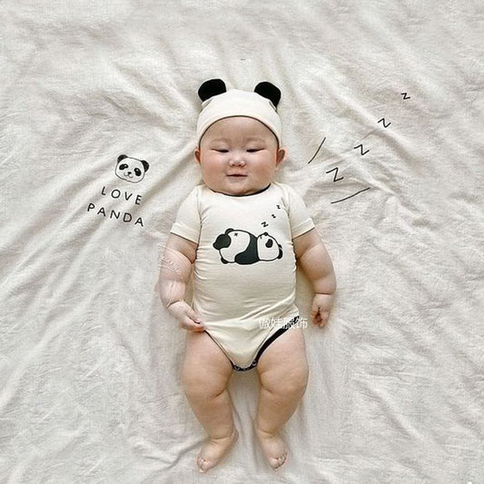 Disfraz de Panda: Mameluco de Manga Corta con Gorro (Set) パンダ 半袖ロンパース コスチューム【mh0013355】