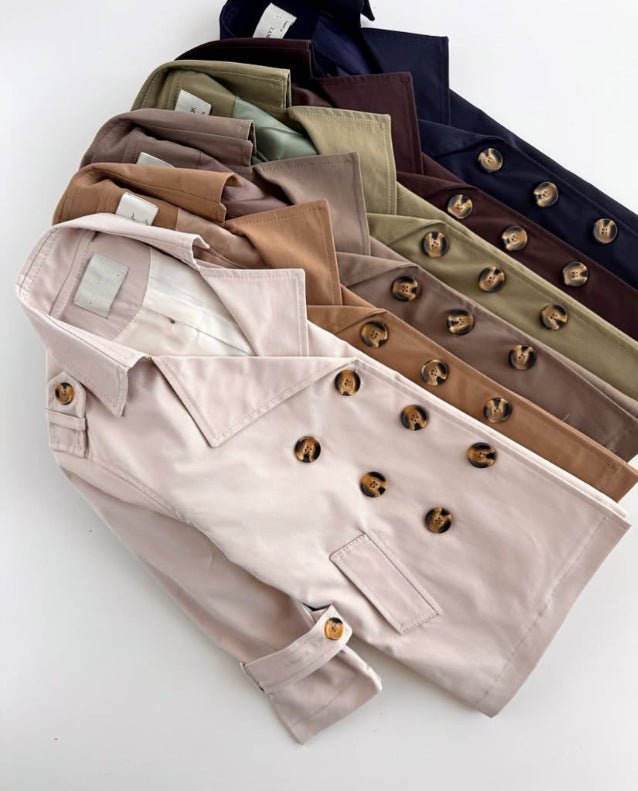 キッズ ダブルボタン ベルト付き ミドル丈 トレンチコート【mh0014731】
