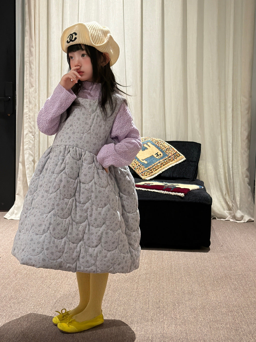 キッズ ジュニア 花柄 キルティング ノースリーブワンピース【mh0014691】