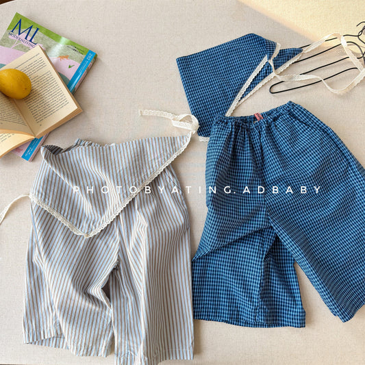 Striped Check Wide Cropped Pants ストライプ チェック ワイドパンツ【mh0012443】