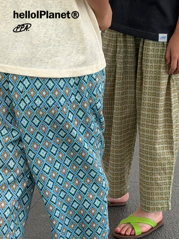 Geometric Striped Linen Casual Balloon Long Pants ストライプ ロングパンツ【mh0013622】