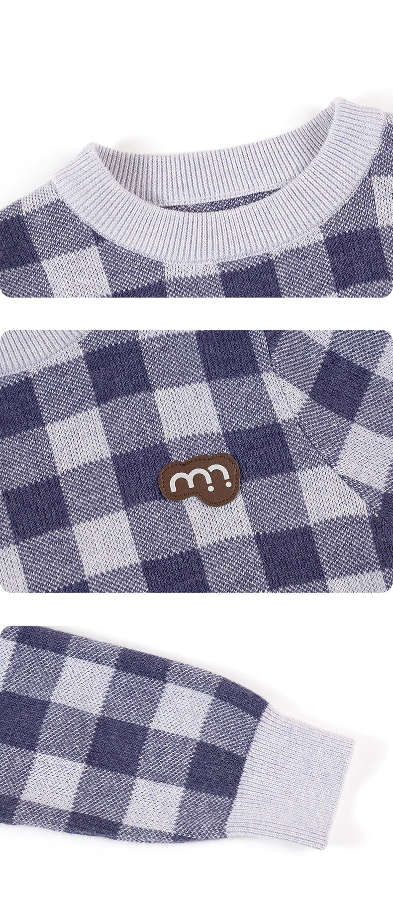 -長袖ニットセーター 綿100% チェック柄 クルーネック シンプル【mh0011341】 - mamahalo shop - ニット・セーター - べビー服 - 子供服 - 男の子 - 女の子