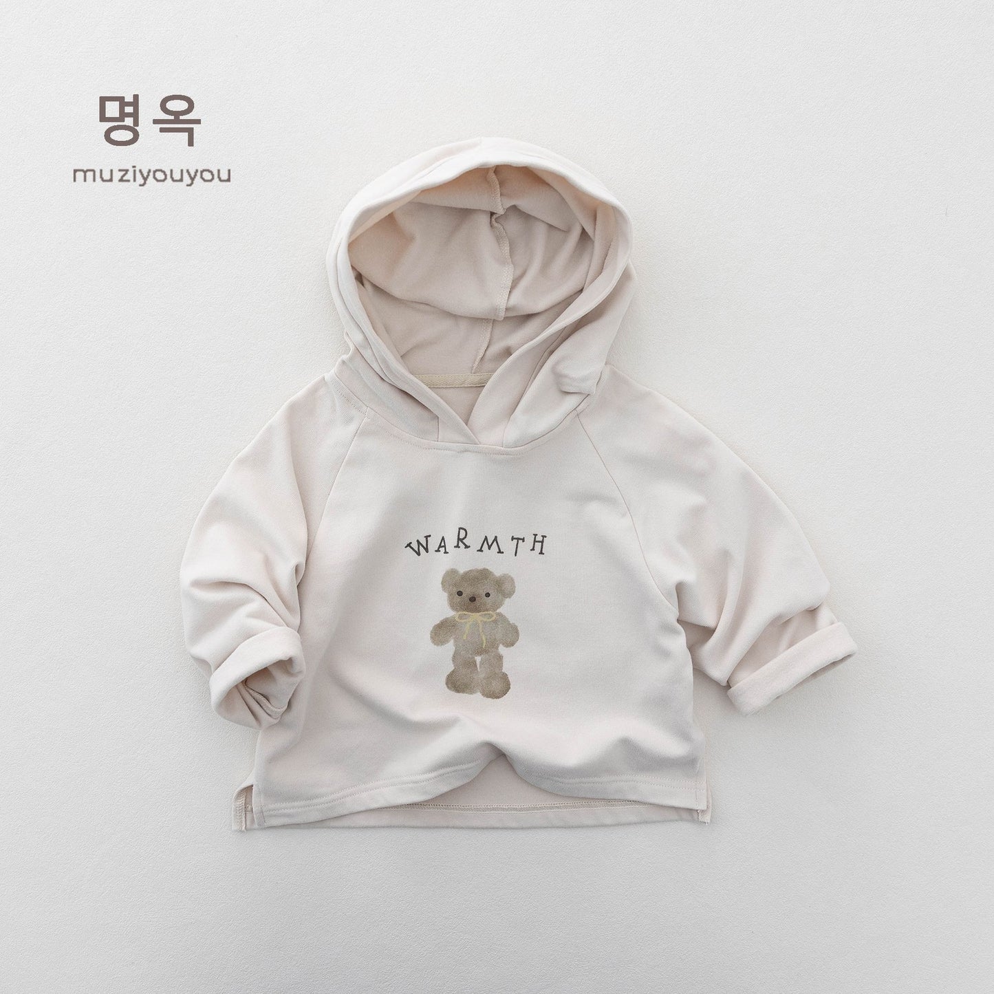 キッズ ベア レター プリント フード付き 長袖Tシャツ【mh0014181】