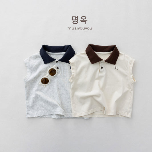 Vintage Preppy Collared Vest バイカラー ノースリーブポロシャツ【mh0013615】