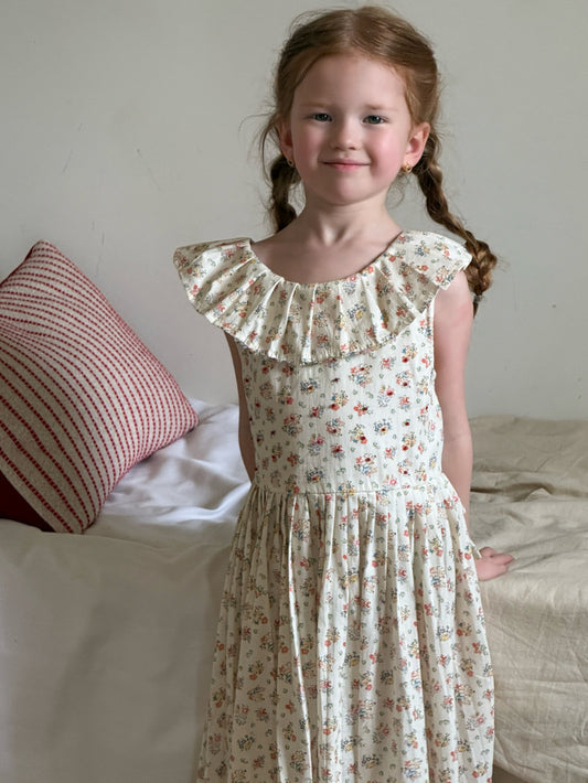 Ruffle Collar Sleeveless Long Dress 小花柄 プリーツ ノースリーブワンピース【mh0012811】