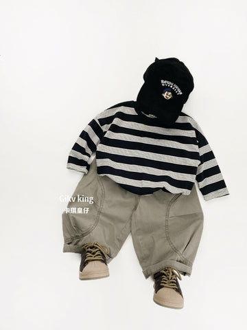 Wide Stripe Loose Long Sleeve T-shirt 太ボーダー 長袖Tシャツ【mh0012566】