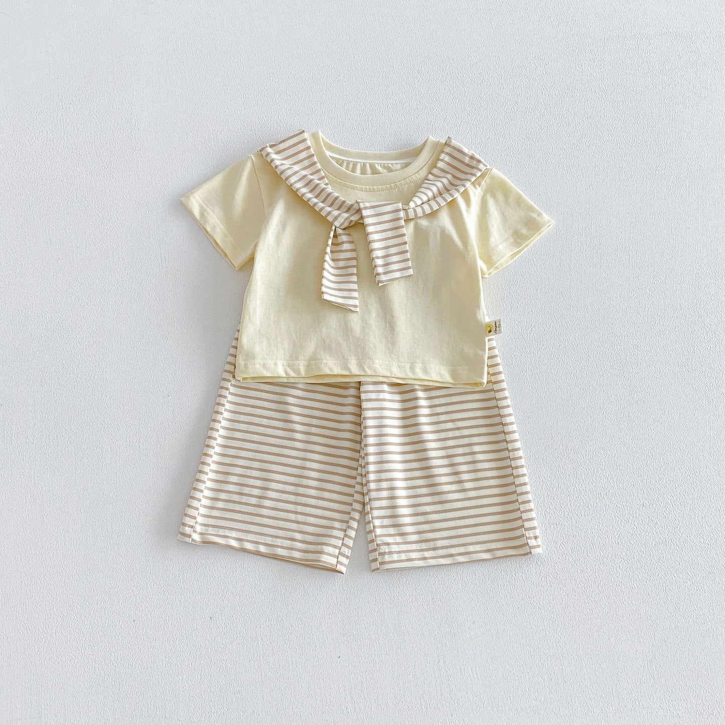 Sailor Collar Striped Set 半袖Tシャツ ハーフパンツ セット【mh0013426】