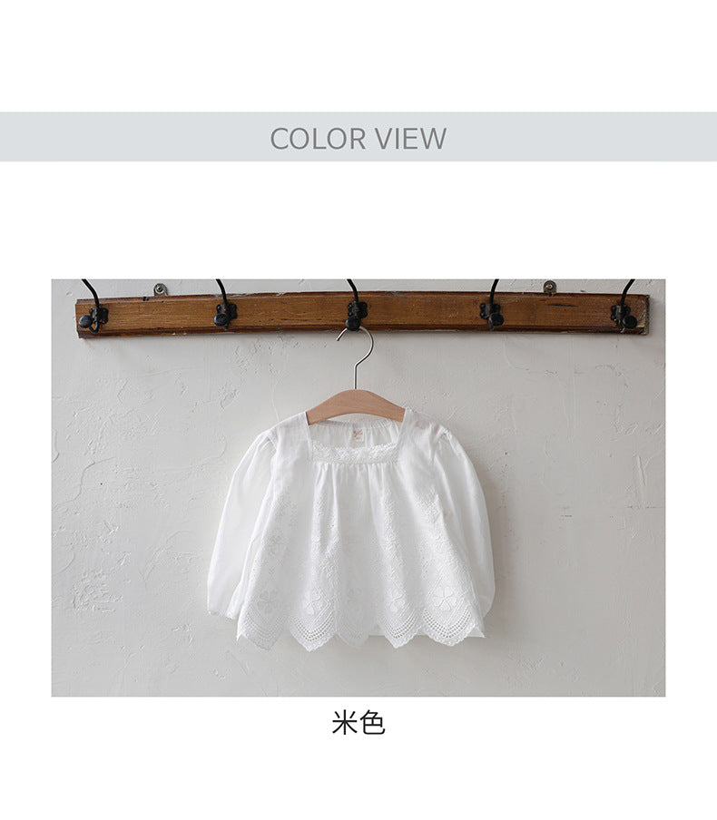 -スクエアネックレースブラウス長袖トップス刺繍カットワーク【mh0010823】 - mamahalo shop - 長袖シャツ・ブラウス - べビー服 - 子供服 - 男の子 - 女の子