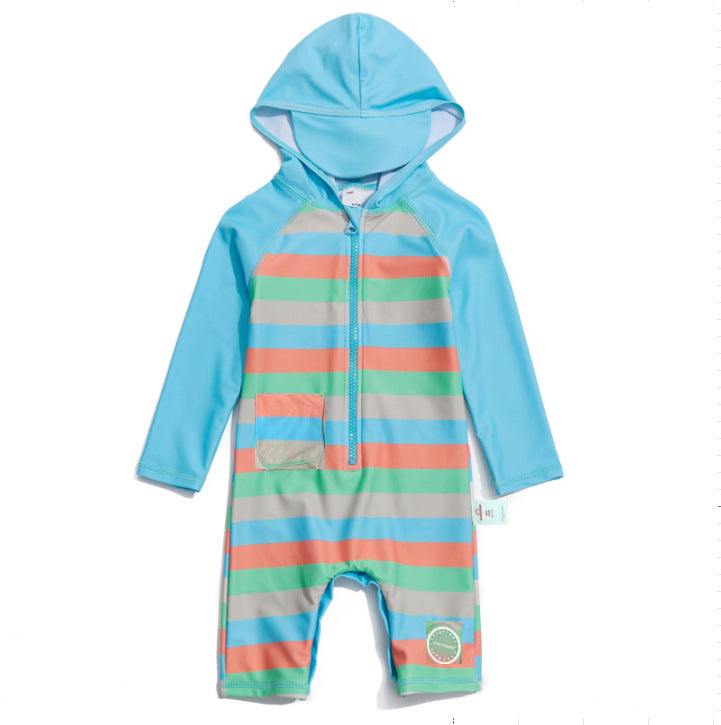 One-piece Hooded Sun-protection Swimsuit プリント フード付き長袖水着【mh0013318】