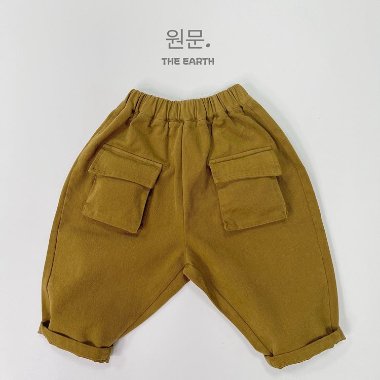Pantalón largo suelto cargo de niño con bolsillos y solapa 【mh0013944】