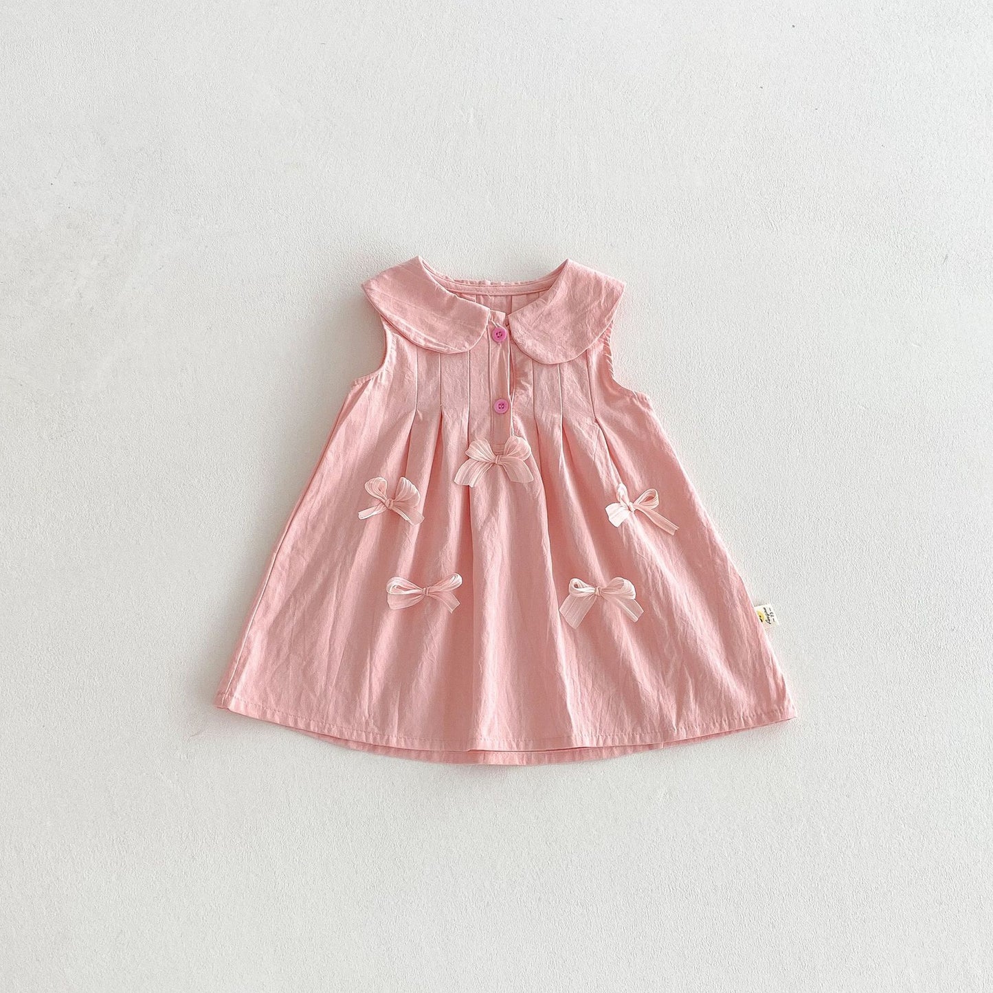 Sleeveless Bow Collared Plisse Dress Romper 立体リボン ノースリーブロンパース ノースリーブワンピース【mh0013434】