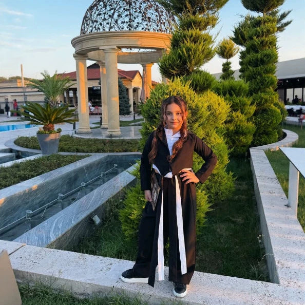 キッズ バイカラー 切り替え 重ね着風 長袖シャツ + ワイド ロングパンツ セット【mh0014741】