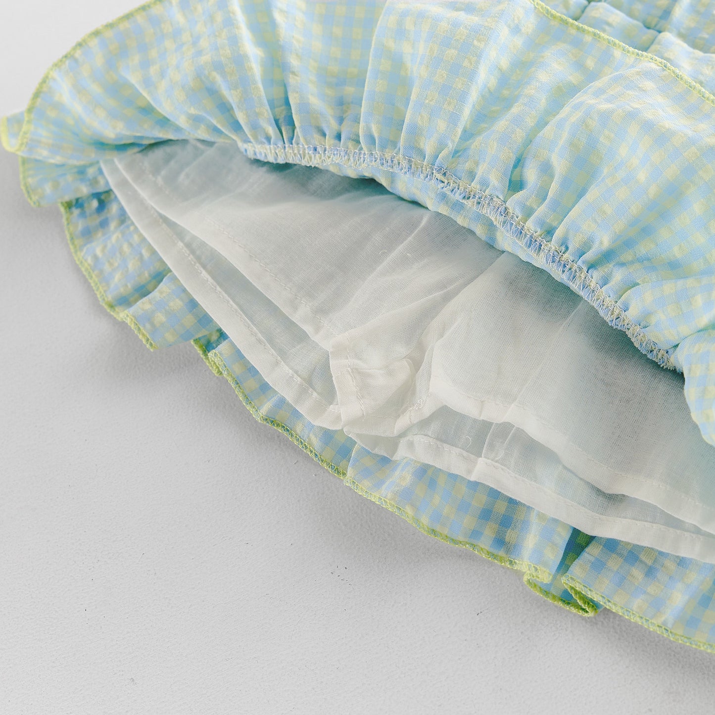 Gingham Ruffle Layered Skirt Doll Shirt Set チェック 半袖ブラウス キュロットスカート セット【mh0013437】