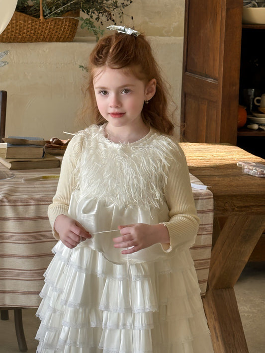 ノースリーブワンピース ファーフリンジ ティアードケーキスカート【mh0011884】