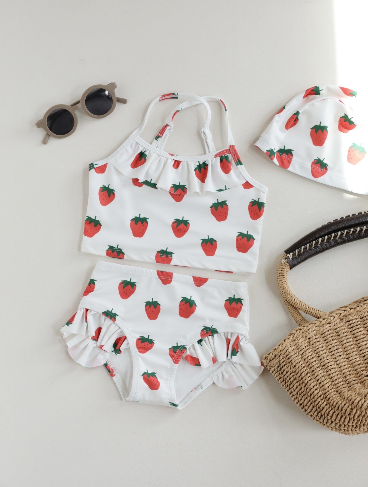 -キッズ水着 ガールズ ビキニ キャミソールトップス+フリルパンツ フルーツ/フラワープリント 3カラー スイムウェア【mh0005984】 - mamahalo shop - ベビー用水着 - べビー服 - 子供服 - 男の子 - 女の子