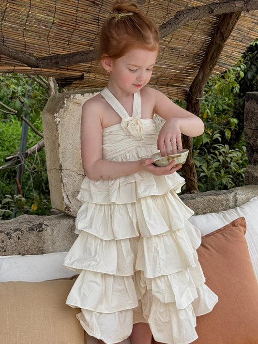 Tiered Halterneck Sun Dress フラワーモチーフ ノースリーブワンピース【mh0012823】