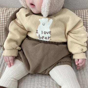 Bear Fleece Sweatshirt & Shorts Set クマ プリント 裏起毛 セットアップ【mh0012681】