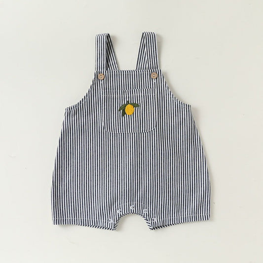 Lemon Striped Bib Shorts ストライプ 刺繍サロペット【mh0013036】