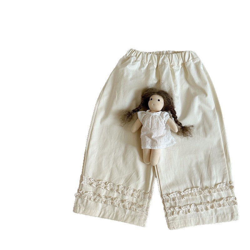 キッズ レース 裾フリル ワイドパンツ ロングパンツ【mh0014158】