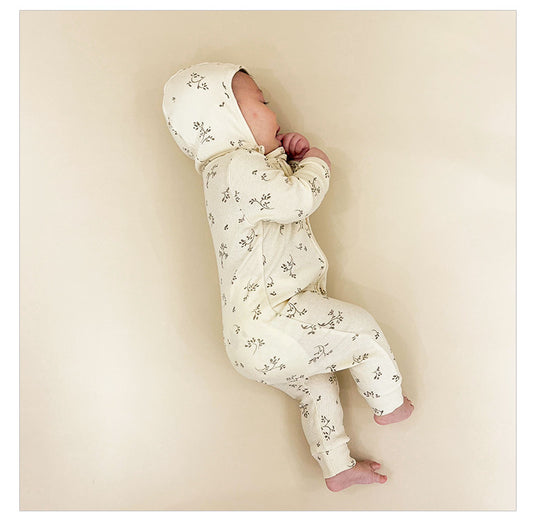 -ダイナソー/ムーン/フラワープリントジップアップ長袖ジャンプスーツロンパース【mh0010755】 - mamahalo shop - 長袖ロンパース - べビー服 - 子供服 - 男の子 - 女の子