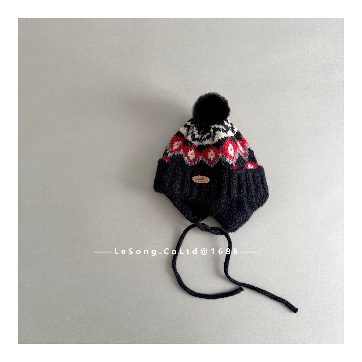 キッズ ニット帽 ノルディック柄 耳当て付き ボンボン 韓国風【mh0011593】