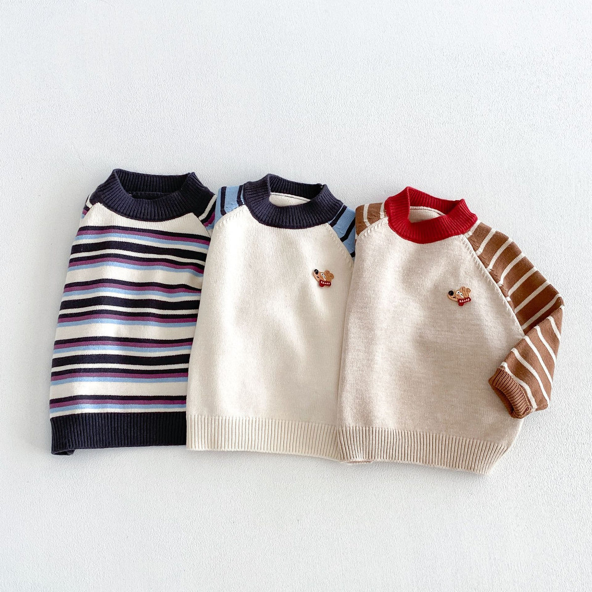 キッズ 犬 ボーダー 刺繍 ニットセーター / ストレート デニムパンツ【mh0014778】