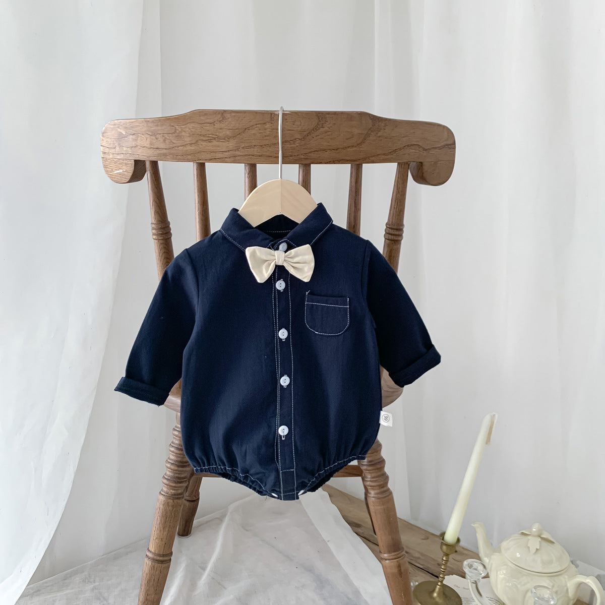 Bow Tie Long Sleeve Shirt Romper 蝶ネクタイ長袖シャツロンパース【mh0000378】