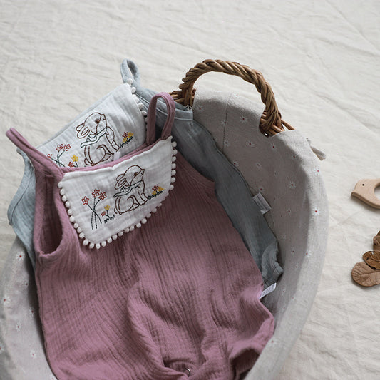 Rabbit Embroidered Gauze Romper ウサギ刺繍 ロンパース【mh0012638】