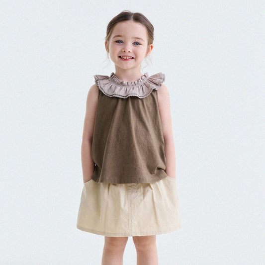 Ruffle Collar Cotton Vest フリルカラー ノースリーブブラウス【mh0013202】