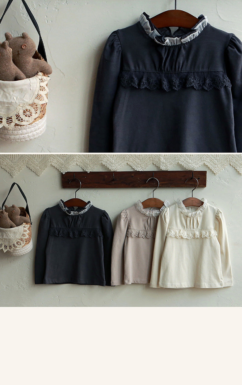 -襟元フリル長袖Tシャツ レース切り替えブラウス【mh0010832】 - mamahalo shop - 長袖Tシャツ - べビー服 - 子供服 - 男の子 - 女の子