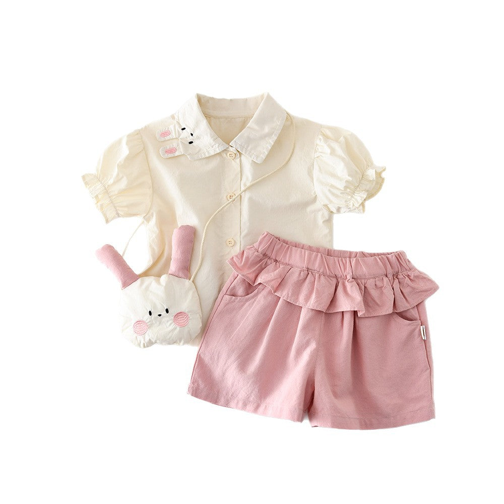 Rabbit Embroidery Set 半袖シャツ フリルハーフパンツ セット【mh0012854】