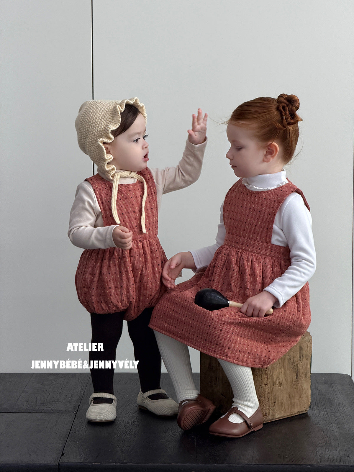 ベビー キッズ チェック ドット 中綿 キャミソール ロンパース キャミソールワンピース ハイネック 長袖Tシャツ【mh0014658】