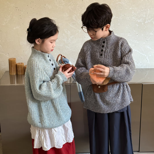 -スタンドネックボタン付きニットセーター スタンドカラーハイネックトップス【mh0010966】 - mamahalo shop - ニット・セーター - べビー服 - 子供服 - 男の子 - 女の子