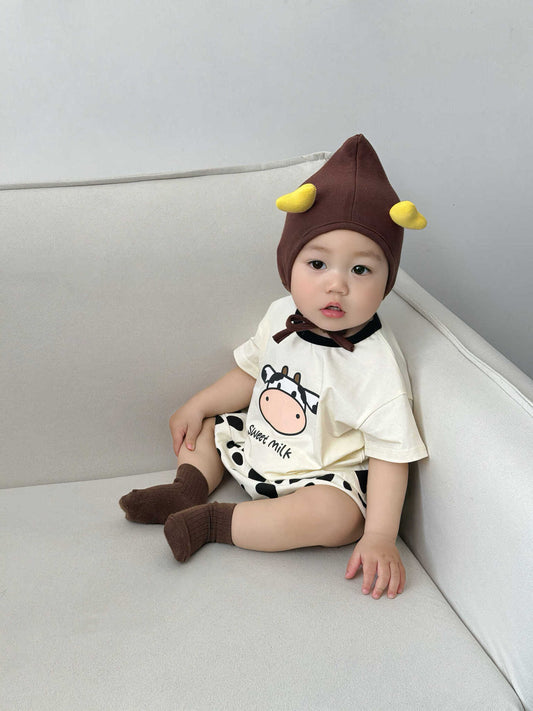Short-Sleeve Cow Pattern Shorts Set 牛 半袖Tシャツ ショートパンツ セット【mh0013369】