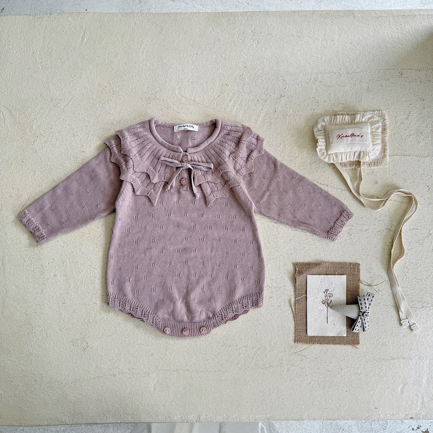 -ビッグカラーリボン付きニットロンパース【mh0011149】 - mamahalo shop - 長袖ロンパース - べビー服 - 子供服 - 男の子 - 女の子