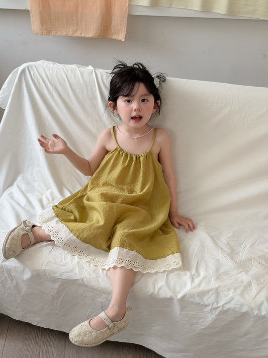 Lace Shoulder Strap Sundress レース キャミソールワンピース【mh0012752】