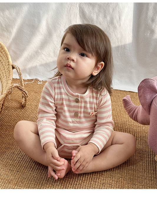 -ボーダー長袖ロンパース/ロングパンツ【mh0010730】 - mamahalo shop - ロンパースセットアップ - べビー服 - 子供服 - 男の子 - 女の子