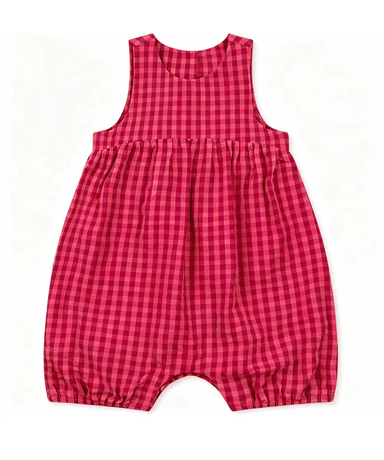 Sleeveless Plaid Gathering Romper チェック ノースリーブロンパース【mh0013495】