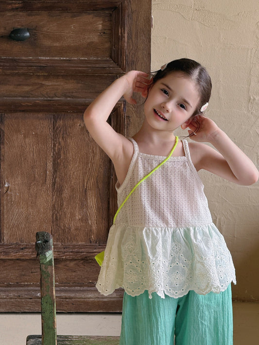 Eyelet Lace Ruffle Camisole Top チュニック キャミソール トップス【mh0013409】
