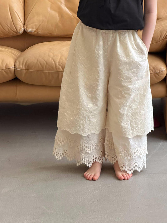 Tiered Eyelet Lace Pants 刺繍 レース クロップドパンツ【mh0012885】
